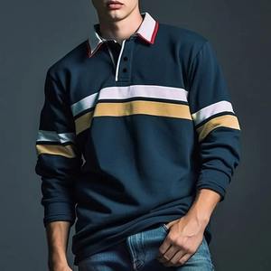 Polos con estampado de rayas de colores para hombre, camisetas de manga larga informales de negocios diarios, camiseta con botón de solapa a la moda, ropa holgada de otoño - Product Image 4