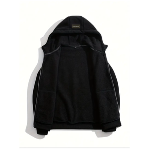 <b>Men's</b> Windproof Hooded Fleece Jacket 100% Polyester Autumn/Winter Full Zip Thermal Oversized Design - Product Image 1