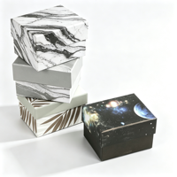 Boîte cadeau rigide de luxe personnalisée, design marbre galaxie tropicale, avec couvercle et base, pour bijoux, cosmétiques, anniversaire, mariage