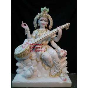 Estatua de Mármol Blanco de Saraswati con Veena, Tallada a Mano, para Templo, Hogar, Espacio de Estudio, Decoración Espiritual, Arte, Estatua Hindú - Product Image 2