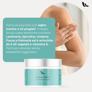 Leucosia Marca italiana 250ml Exfoliante corporal Fragancia afrutada Fórmula de barro de la más alta calidad Etiqueta privada exclusiva para exportación - Product Image 1