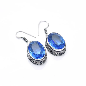 925 argent Sterling Tanzanite pierres précieuses boucles d'oreilles crochet fil à la main goutte balancent boucle d'oreille bijoux cadeau pour femmes filles en gros - Product Image 1