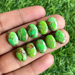 Oval Shape Green Copper Turquoise Cabochon Lot for Bracelet Pendant Ring Making - Product Image 2