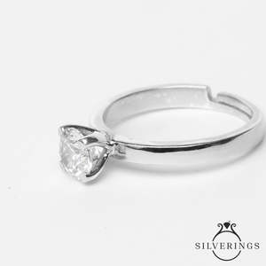 NOVAMART Fine Silverings 925 Sterling <b>Silver</b> <b>Solitaire</b> Zircon <b>Ring</b> Magnanimous Geometric Design with Invisible Setting for Engag - Product Image 4