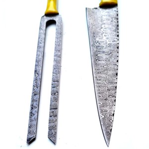 Wholesale 11\" Japanese Damascus Steel Fixed Blade Steak <b>Knife</b> <b>Fork</b> <b>Set</b> Handmade for Outdoor Camping Usage Low Price Factory - Product Image 4