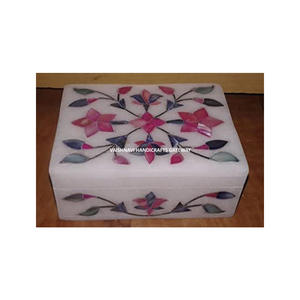 Handmade Multi Colors Marble Inlay Jewellery <b>Box</b> Latest Production From Indian Manufacturer Exporter Of Stone Inlaid <b>Gift</b> Boxes - Product Image 1