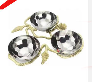 Juego de dos cuencos para servir con acabado de plata decorativa 2025 con diseño de hoja dorada para hotel y hogar - Product Image 3