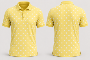 เสื้อโปโลผู้ชายสีเหลืองลายจุด แต่งขอบสีดำเรียบหรู แขนสั้น ผ้าฝ้ายลำลอง สำหรับเล่นกอล์ฟ ดีไซน์เสื้อฤดูร้อน - Product Image 2