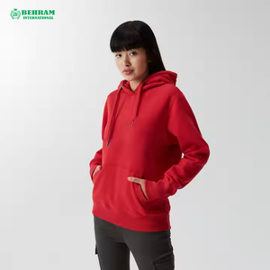 เสื้อฮู้ดสีแดงล้วน แขนยาว ผ้าฟลีซ มีกระเป๋า ระบายอากาศได้ดี เหมาะสำหรับใส่ในฤดูใบไม้ร่วง น้ำหนัก 350 GSM แบบเรียบ - Product Image 2