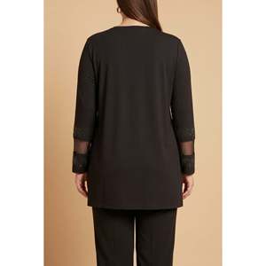 Suéter de punto con detalles en los hombros y mangas, talla grande, color negro - Product Image 4