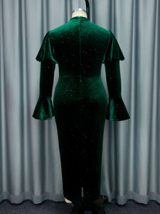 Long Bell Sleeve Glitter Velvet Beading <strong>Women</strong> Evening <strong>Dress</strong> for <strong>Christmas</strong> - Product Image 6