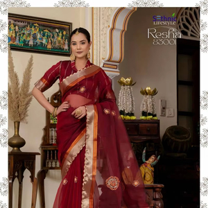 Collection Saree en lin Kota avec Patta tissé Zari pour femmes Prix de gros pour vêtements de fête Vêtements indiens et pakistanais - Product Image 1