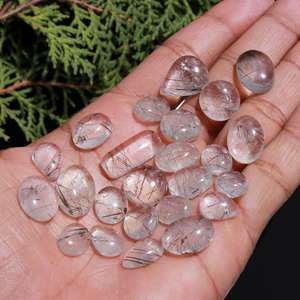 Tourmaline noire naturelle Rutile Quartz cristal polonais Cabochon en vrac pendentif de pierre précieuse Quartz rutile dos plat pierre faite à la main - Product Image 2