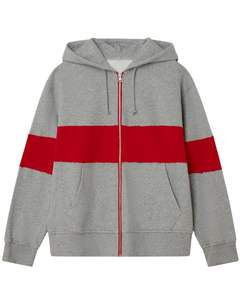 <b>Mens</b> Grey And Red Color Block <b>Zip</b> <b>Up</b> Hoodie <b>Fleece</b> Lined Casual Hooded Sweatshirt With Front Pockets Streetwear Winter Wear <b>Men</b> - Product Image 1