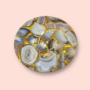 Sello de Ágata Pulida Artesanal, Decoración de Hogar de Lujo, Modelo de Flor Religiosa, Patrón de Resina, Color Personalizado, Alta Artesanía - Product Image 2