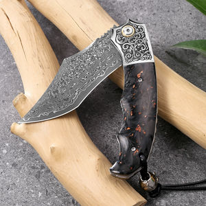 Couteau de poche pliant élégant en acier Damas de haute qualité, fait main, personnalisé ODM/OEM, pour camping, chasse, pêche, lame à pointe tombante, garantie 1 an - Product Image 1