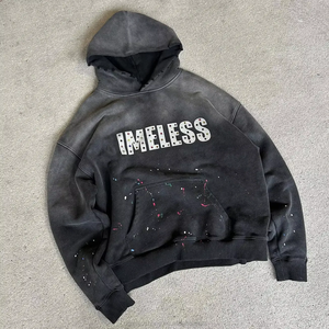 เสื้อฮู้ดผู้ชายสไตล์วินเทจผ้าคอตตอนโอเวอร์ไซส์ผ้าคอตตอนเทอร์รี่พิมพ์ลายมีกระดุมปักดีไซน์กำหนดได้ - Product Image 2