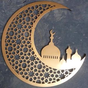 Arte Mural Metálico Moderno al por Mayor, Decoración de Ramadán 2026, Decoración para el Hogar Eid Mubarak, Caligrafía Árabe Cortada con Láser 3D, Estrella y Luna Doradas - Product Image 5