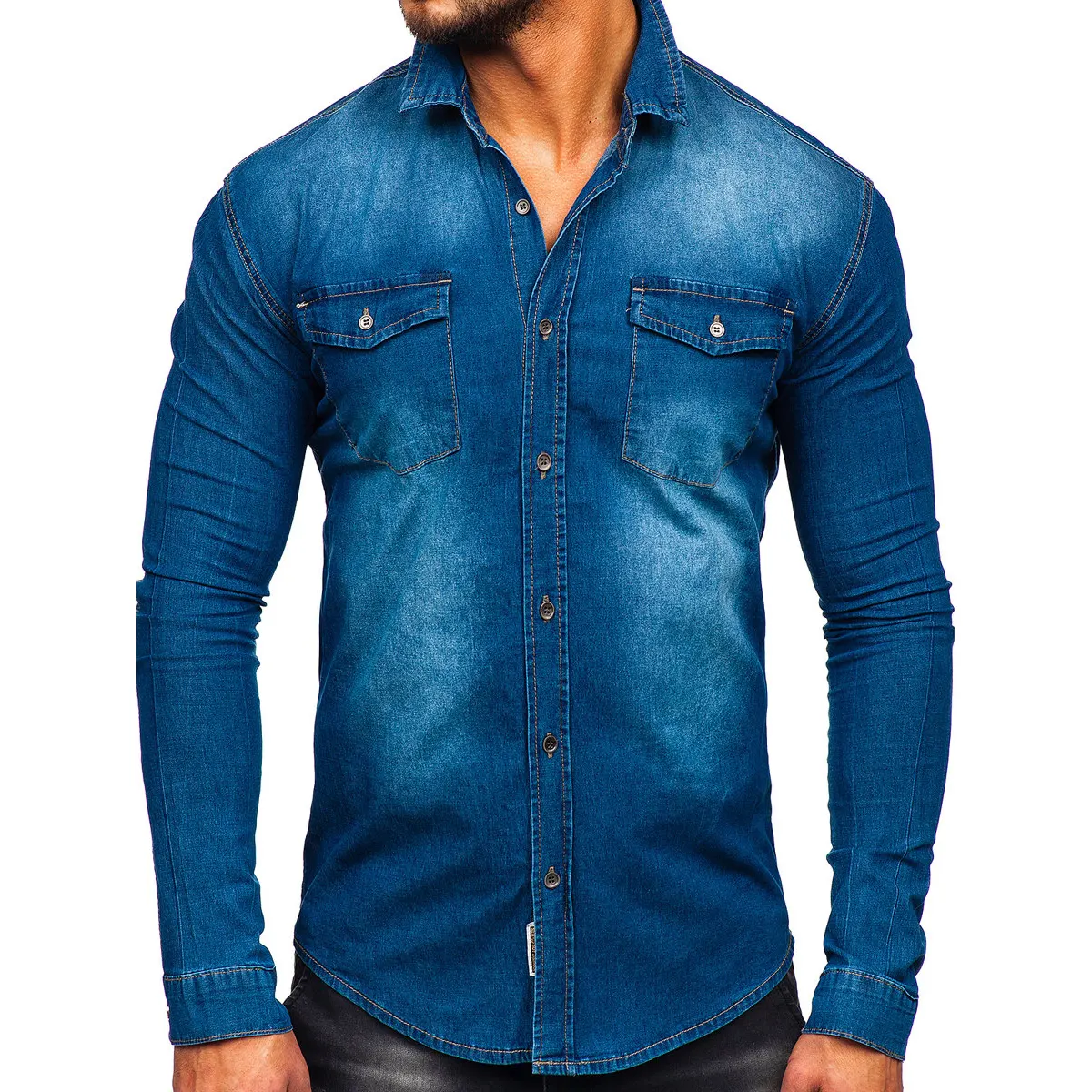 Cotton Denim Work Hunting Shirt Fashion Long Sleeve Oem Service Men's Pure Cowboy Casual Shirts Print Custom Shirts Custom Size