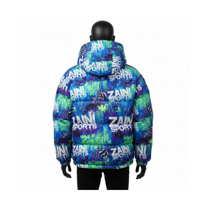 Chaqueta acolchada de alta calidad para hombre, tela de poliéster resistente, abrigo de invierno grueso y cálido, chaqueta acolchada con diseño estampado azul y verde para hombre - Product Image 2