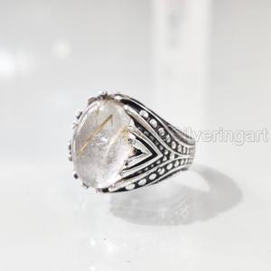 Bague en argent sterling 925 pour homme, avec pierre précieuse naturelle quartz rutile doré, pierre de naissance de avril, bijoux arabes vintage, vente en gros - Product Image 2