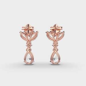 ต่างหูเม็ดเพชรห้าเม็ดทำจากแล็บประดับ2.0 + 2.0 CTW ทรงลูกแพร์ - Product Image 2