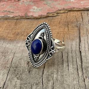 Joyería para Mujer, Anillo de Plata Estilo Boho, Plata de Ley 925 con Lapislázuli, Anillo Hecho a Mano de Moda, Regalo para Enamorados - Product Image 2