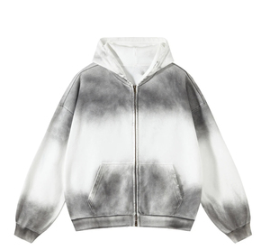Sweat à capuche personnalisé en coton épais, respirant et élégant pour hommes 2025-Épaule tombante surdimensionnée Zip Tie Dye Print Taille XS - Product Image 1
