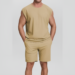 ชุดติดตามเสื้อสั้นสำหรับผู้ชายชุดกางเกงขาสั้นสองชิ้นสำหรับกีฬาฤดูร้อนระบายอากาศได้ดีมีการออกแบบลายพิมพ์แบบลำลอง - Product Image 3