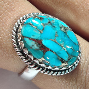 Blue Copper <b>Turquoise</b> 925 Sterling Silver <b>Ring</b> Classic Style Handmade Oval Shape Gemstone Wedding <b>Ring</b> for Women - Product Image 5