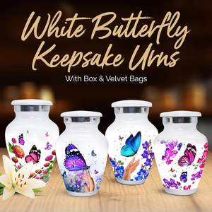 White Butterfly Keepsake <b>Urns</b> - <b>Small</b> <b>Urns</b> <b>for</b> <b>Ashes</b> Set of 4 with Box & Bags - Mini <b>Urns</b> <b>for</b> <b>Human</b> <b>Ashes</b> Keepsake - <b>Small</b> White - Product Image 3