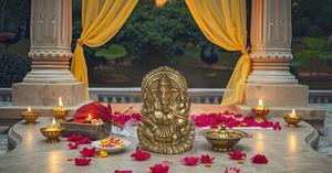 Golden Brass Om Ganesha <b>Wall</b> Hanging Idol with Small Bells Vertical Pattern Mandir <b>Wall</b> <b>Decor</b> for Door for Diwali Gift - Product Image 5