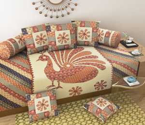 Juego de cama individual de algodón de 8 piezas con estampado de pavo real Indio elegante hermoso Deewan para decoración del hogar del dormitorio para regalar - Product Image 3