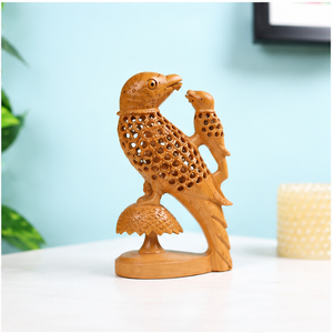 Sculpture artisanale en bois écologique de perroquet, figurine animale sculptée, décoration pour table de salon, artisanat traditionnel, art de mariage - Product Image 1