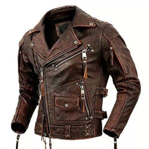 Veste de motard en cuir de vachette vintage faite à la main en cuir véritable ciré avec un look classique et une finition durable - Product Image 1