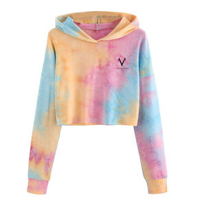 Sudadera con capucha corta multicolor de alta calidad para mujer, hecha a medida para la temporada de invierno, tela de punto estampada, precio de venta completo - Product Image 1