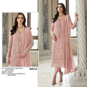 Traje de diseñador Heavy Fox Georgette Silk Salwar Suit Dupatta con Multi Thread Jari y bordado de secuencia Stich Work para la venta - Product Image 2