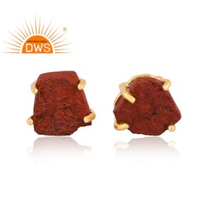 ต่างหูหินแจสเปอร์สีแดงธรรมชาติชุบทอง18K 925ใหม่สำหรับผู้หญิงเครื่องประดับชั้นดีสำหรับเป็นของขวัญสำหรับผู้หญิง - Product Image 1