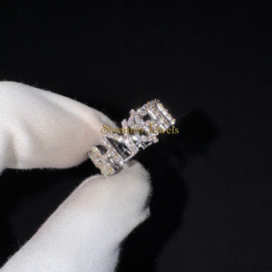 14K Solid White Gold <b>Iced</b> <b>Ring</b> Real Natural Diamonds Luxury Dainty Personalized Name Jewelry for Girlfriend Perfect Anniversary - Product Image 1