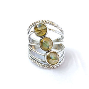 Fashionable <b>Labradorite</b> <b>Ring</b> (5.5 Grams) 18K Rose Gold and Silver Inlay Setting Trendy Oval Cut Diamond Gift - Product Image 1