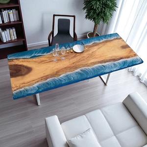 Mesa de Resina Oceánica Personalizada con Borde Natural de Madera, Diseño Decorativo y Encimera de Madera, Muebles Costeros de Lujo para el Hogar - Product Image 1