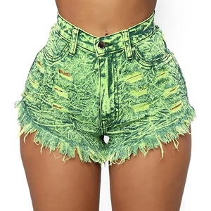 Shorts en jean vintage délavés pour femmes, style déchiré et usé, vente en gros - Product Image 3