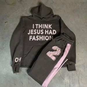 2025 personnalisé Chenille broderie Patch survêtement pantalons de survêtement et sweat à capuche 2 pièces ensemble pour hommes - Product Image 1