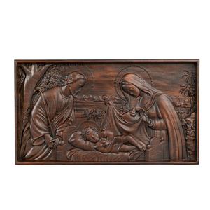 Panneau en bois sculpté à la main représentant le Scène <span class=keywords><strong>de</strong></span> la Nativité, Décoration murale <span class=keywords><strong>de</strong></span> Noël représentant la Sainte Famille - Product Image 2