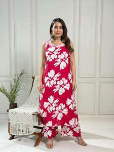 Meilleur Kurti en Rayon Imprimé, Coupe Trapèze, Sans Manches, Style Cordset, Vêtement Ethnique Décontracté et Élégant pour Femmes, Idéal pour la Maison, le Bureau et le Quotidien - Product Image 6