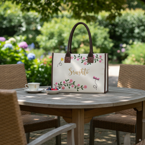 Twin Petal <b>Large</b> Tote <b>Bag</b> Open Zipper Closure <b>Canvas</b> Cotton Solid Color Embroidery <b>Large</b> Capacity Market Shopping Tote <b>Bag</b> - Product Image 2