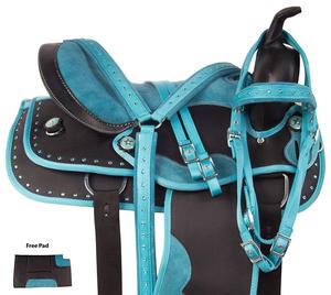 Sillín de caballo ligero de alta calidad Western Trail Tack, sillín de carreras de barril Cordura de cuero sintético tipo inglés clásico - Product Image 1