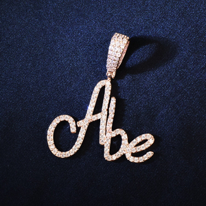 Nom personnalisé collier pendentif cursif avec chaîne de tennis plaqué or Bling Moissanite pierre personnalisée toutes les lettres ou mots - Product Image 2