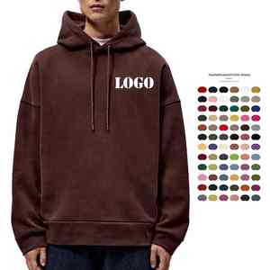 Sudaderas con capucha de gran tamaño con estampado de algodón 100% personalizado para hombre, Sudadera con capucha marrón en blanco con logotipo personalizado y hombros caídos para hombre - Product Image 1