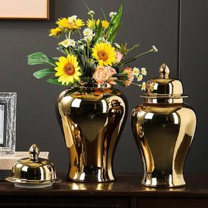 Pot de rangement pour ustensiles de cuisine en aluminium et verre Design de fleurs Boîte de rangement ronde en or Bacs à fleurs - Product Image 1